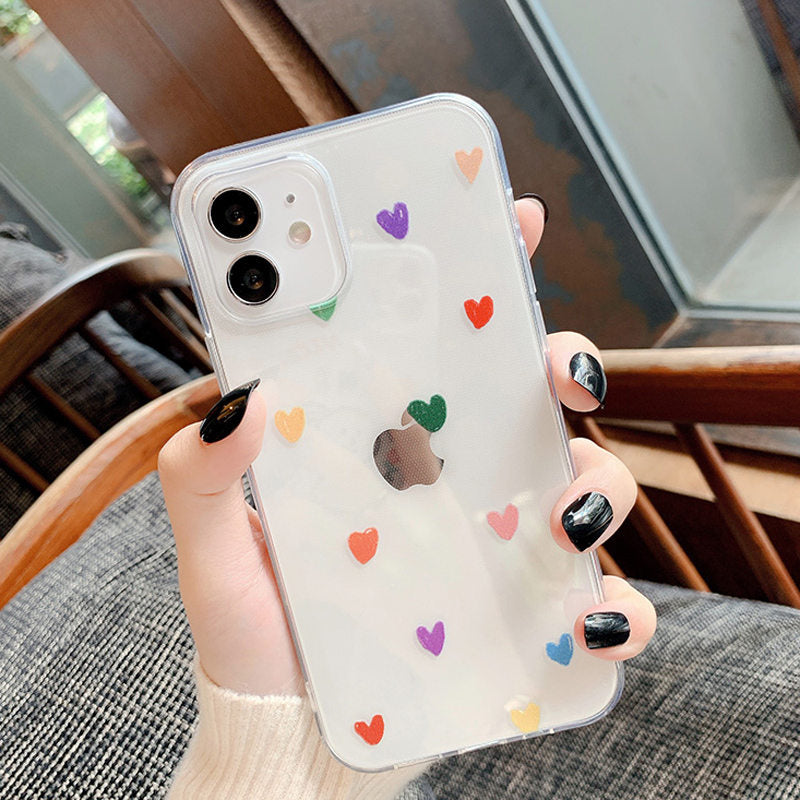 Capa de telefone transparente lindo coração de amor para iPhone 11 12 13 Mini 14 Plus Pro Max X XR XS Max 7 8Plus - Ottwn - A.S Foco