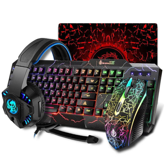 Teclado para jogos, Mouse LED Ergonomia Pro Combos USB Com fio profissional 4 em 1 - A.S Foco