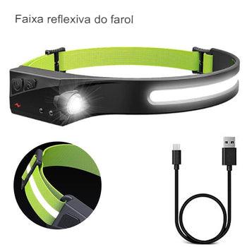 Farol com sensor COB LED com bateria embutida Lanterna de cabeça recarregável - A.S Foco